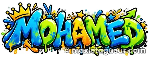 Graffiti prénom Mohamed vert et turquoise – lettrage graffiti – style 5 – Max Le Tagueur – 2026
