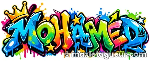 Graffiti prénom Mohamed noir et turquoise – lettrage graffiti – style 7 – Max Le Tagueur – 2026