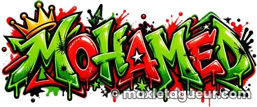 Graffiti prénom Mohamed vert et rouge – lettrage graffiti – style 8 – Max Le Tagueur – 2026