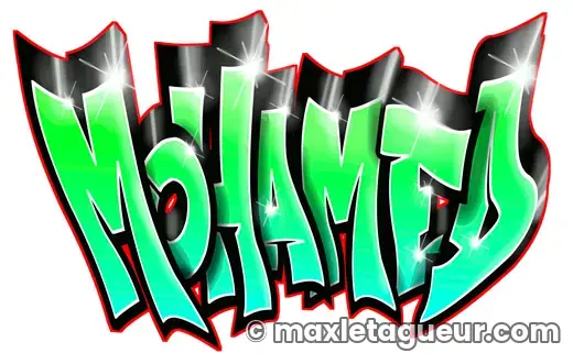 Graffiti prénom Mohamed vert et noir – lettrage graffiti – Max Le Tagueur