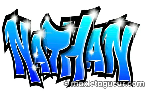 Graffiti prénom Nathan bleu et turquoise – lettrage graffiti – style 4 – Max Le Tagueur – 2018