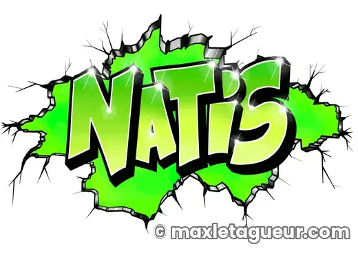 Graffiti blaze Natis vert et gris – lettrage graffiti – style 10 – Max Le Tagueur