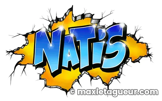 Graffiti blaze Natis bleu et jaune – lettrage graffiti – style 4 – Max Le Tagueur – 2018