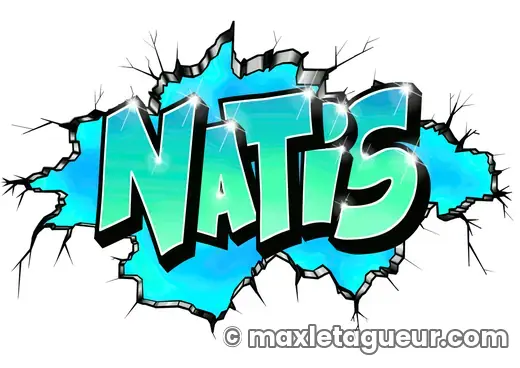 Graffiti blaze Natis turquoise et gris – lettrage graffiti – style 8 – Max Le Tagueur – 2018