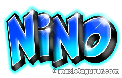Graffiti prénom Nino turquoise et bleu – lettrage graffiti – style 3 – Max Le Tagueur – 2019