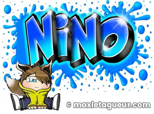 Graffiti prénom Nino bleu et turquoise – lettrage graffiti – Max Le Tagueur – 2019