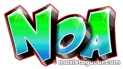 Graffiti prénom Noa vert et turquoise – lettrage graffiti – Max Le Tagueur