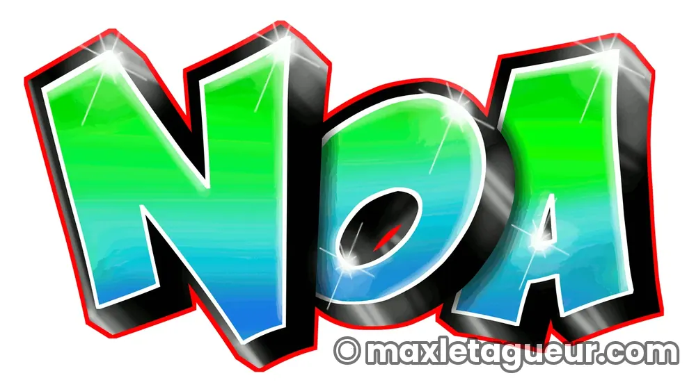 Graffiti prénom Noa vert et turquoise – lettrage graffiti – Max Le Tagueur