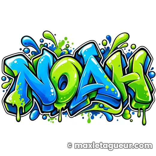 Graffiti prénom Noah vert et bleu – lettrage graffiti – style 2 – Max Le Tagueur – 2026