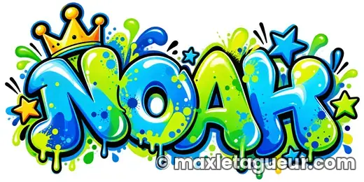 Graffiti prénom Noah vert et turquoise – lettrage graffiti – style 3 – Max Le Tagueur – 2026