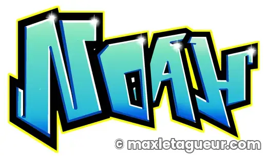 Graffiti prénom Noah turquoise et noir – lettrage graffiti – Max Le Tagueur