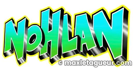 Graffiti prénom Nohlan turquoise et vert – lettrage graffiti – style 4 – Max Le Tagueur