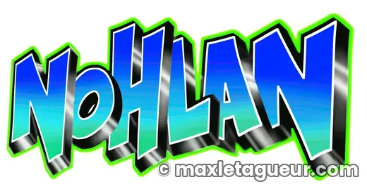 Graffiti prénom Nohlan bleu et vert – lettrage graffiti – Max Le Tagueur