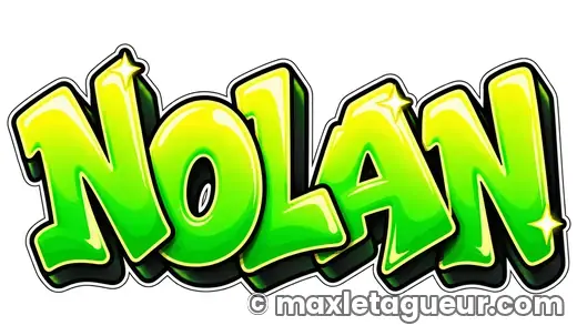 Graffiti prénom Nolan vert et jaune – lettrage graffiti – Max Le Tagueur – 2026