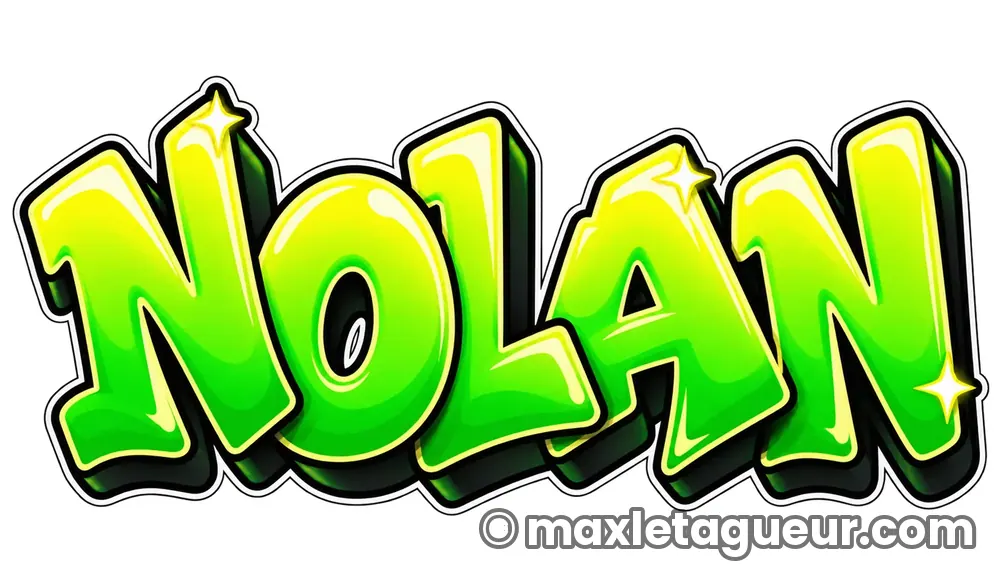 Graffiti prénom Nolan vert et jaune – lettrage graffiti – Max Le Tagueur – 2026