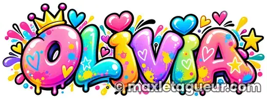 Graffiti prénom Olivia rose et jaune – lettrage graffiti – style 2 – Max Le Tagueur – 2026