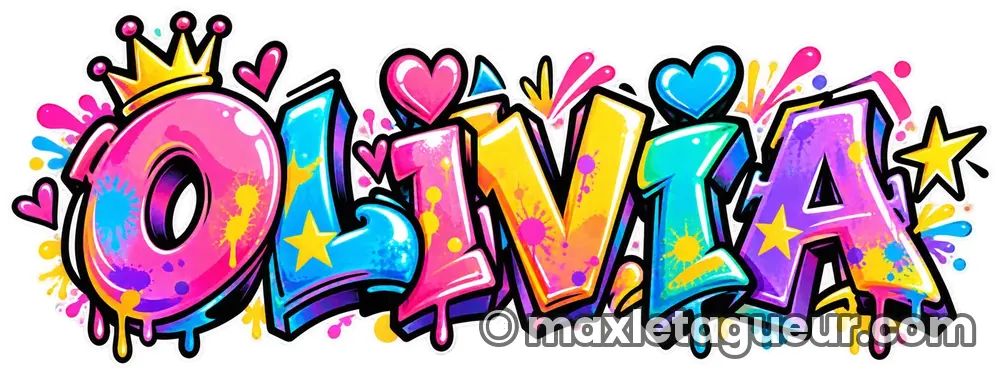 Graffiti prénom Olivia rose et gris – lettrage graffiti – Max Le Tagueur – 2026