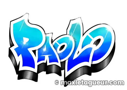 Graffiti prénom Paolo bleu et turquoise – lettrage graffiti – style 2 – Max Le Tagueur – 2021
