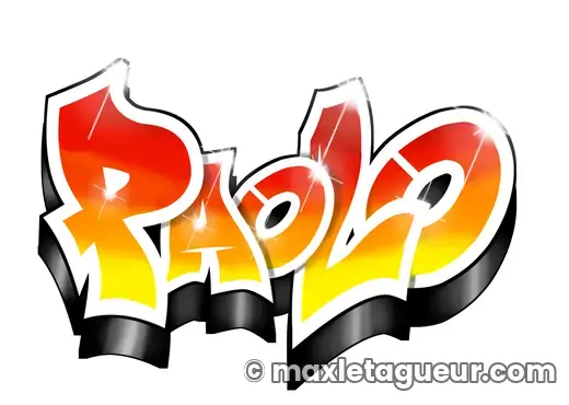 Graffiti prénom Paolo rouge et orange – lettrage graffiti – style 3 – Max Le Tagueur – 2021