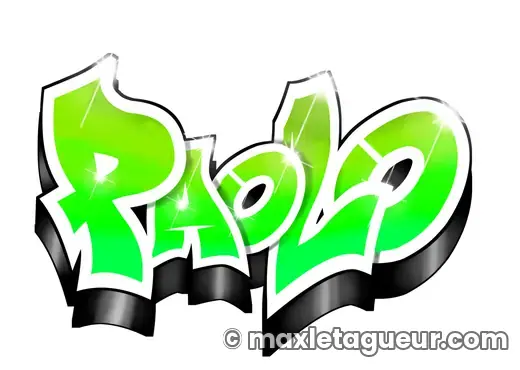 Graffiti prénom Paolo vert et gris – lettrage graffiti – Max Le Tagueur – 2021
