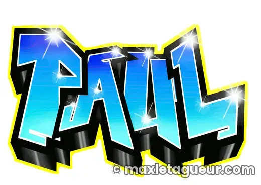 Graffiti prénom Paul turquoise et noir – lettrage graffiti – style 3 – Max Le Tagueur