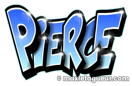 Graffiti prénom Pierce bleu et noir – lettrage graffiti – style 2 – Max Le Tagueur – 2020