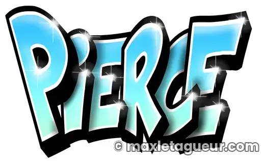 Graffiti prénom Pierce turquoise et noir – lettrage graffiti – style 4 – Max Le Tagueur – 2021