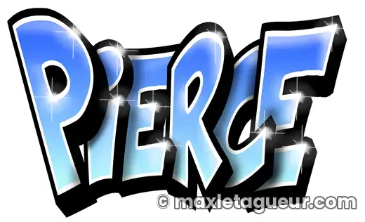 Graffiti prénom Pierce bleu et noir – lettrage graffiti – style 5 – Max Le Tagueur – 2021