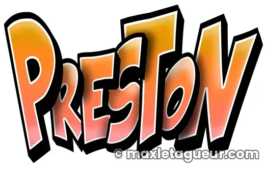 Graffiti prénom Preston orange et noir – lettrage graffiti – style 3 – Max Le Tagueur – 2021