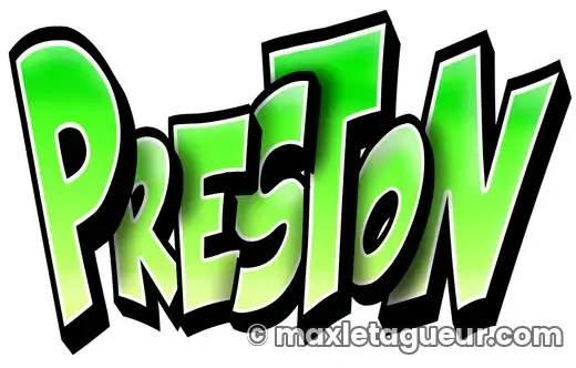 Graffiti prénom Preston vert et noir – lettrage graffiti – style 4 – Max Le Tagueur – 2021