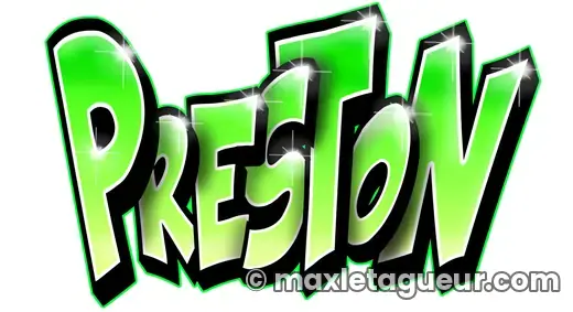 Graffiti prénom Preston vert et noir – lettrage graffiti – Max Le Tagueur – 2020