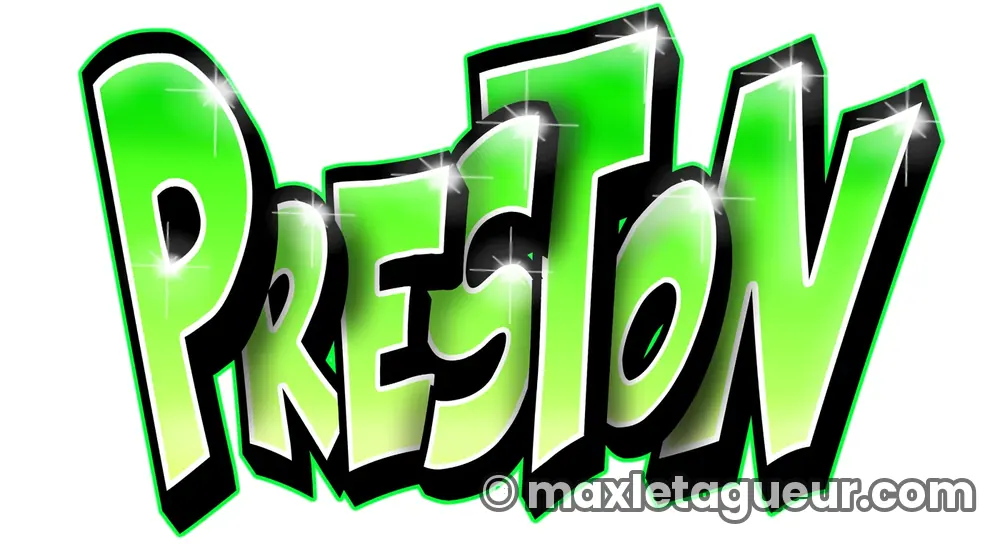 Graffiti prénom Preston vert et noir – lettrage graffiti – Max Le Tagueur – 2020