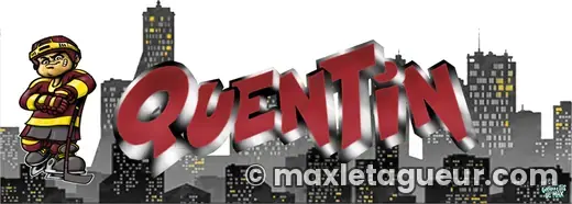Graffiti prénom Quentin gris et rouge – sticker graffiti – style 2 – Max Le Tagueur