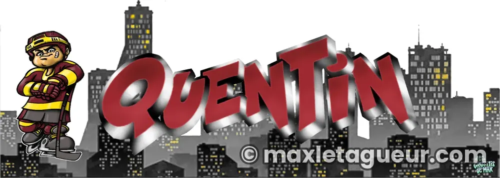 Graffiti prénom Quentin gris et rouge – sticker graffiti – Max Le Tagueur