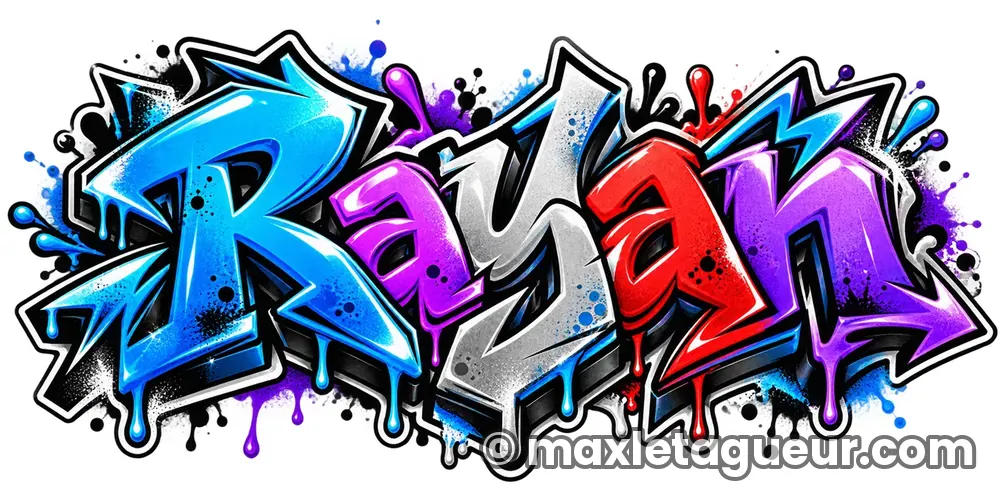 Graffiti prénom Rayan gris et noir – lettrage graffiti – Max Le Tagueur – 2026