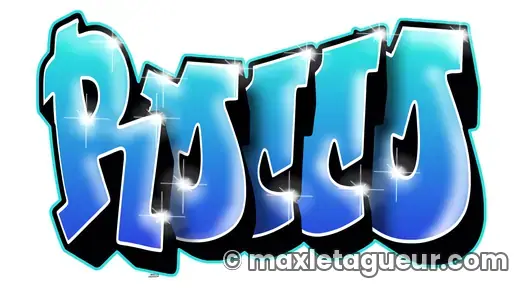 Graffiti prénom Rocco turquoise et bleu – lettrage graffiti – style 2 – Max Le Tagueur – 2020
