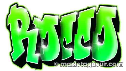 Graffiti prénom Rocco vert et noir – lettrage graffiti – style 3 – Max Le Tagueur – 2021