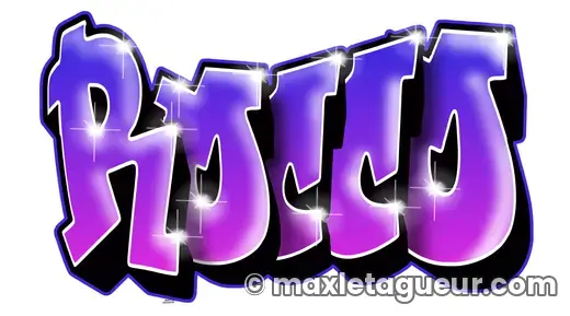 Graffiti prénom Rocco violet et noir – lettrage graffiti – Max Le Tagueur – 2020