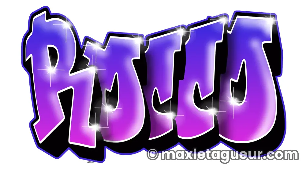 Graffiti prénom Rocco violet et noir – lettrage graffiti – Max Le Tagueur – 2020