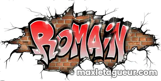 Graffiti prénom Romain gris et rouge – lettrage graffiti – Max Le Tagueur – 2018