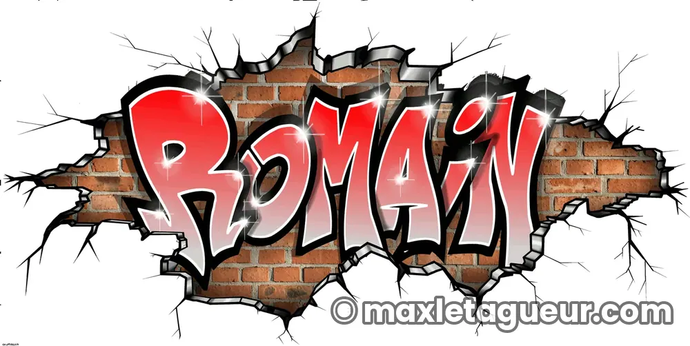 Graffiti prénom Romain gris et rouge – lettrage graffiti – Max Le Tagueur – 2018