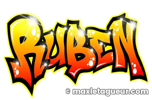 Graffiti prénom Ruben jaune et noir – lettrage graffiti – style 2 – Max Le Tagueur – 2018