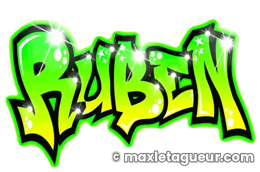 Graffiti prénom Ruben vert et noir – lettrage graffiti – style 4 – Max Le Tagueur – 2018