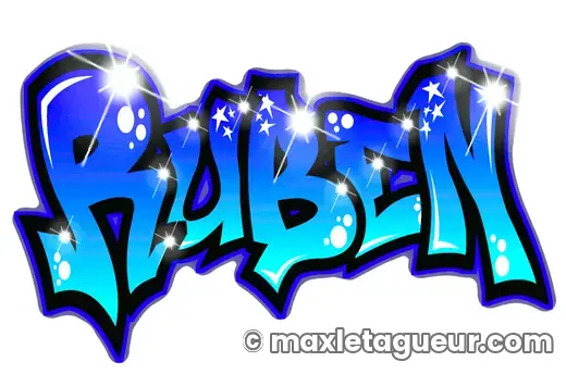 Graffiti prénom Ruben bleu et noir – lettrage graffiti – style 5 – Max Le Tagueur – 2018