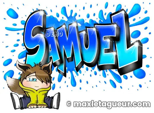 Graffiti prénom Samuel bleu et turquoise – lettrage graffiti – Max Le Tagueur
