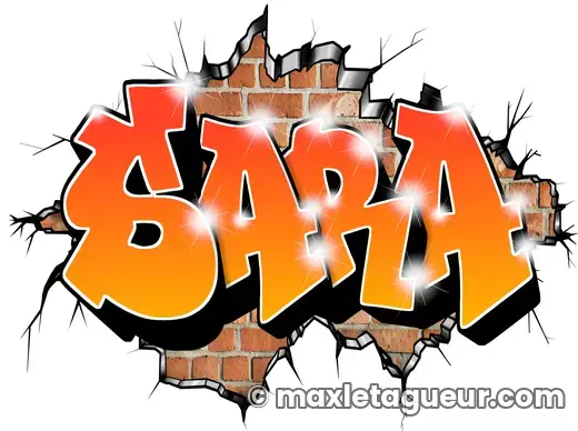 Graffiti prénom Sara orange et gris – lettrage graffiti – style 2 – Max Le Tagueur – 2022