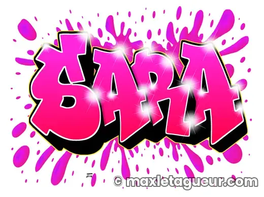 Graffiti prénom Sara rose et noir – lettrage graffiti – style 4 – Max Le Tagueur – 2022