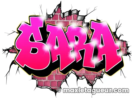 Graffiti prénom Sara rose et gris – lettrage graffiti – style 5 – Max Le Tagueur – 2022