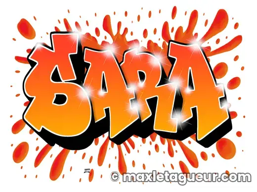 Graffiti prénom Sara orange et rouge – lettrage graffiti – Max Le Tagueur – 2022