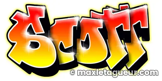 Graffiti prénom Scott jaune et noir – lettrage graffiti – style 2 – Max Le Tagueur – 2020